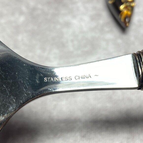 Vintage Stainless Steel Salad Servers With Faux Tortoiseshell Handles 10" - Picture 6 of 9